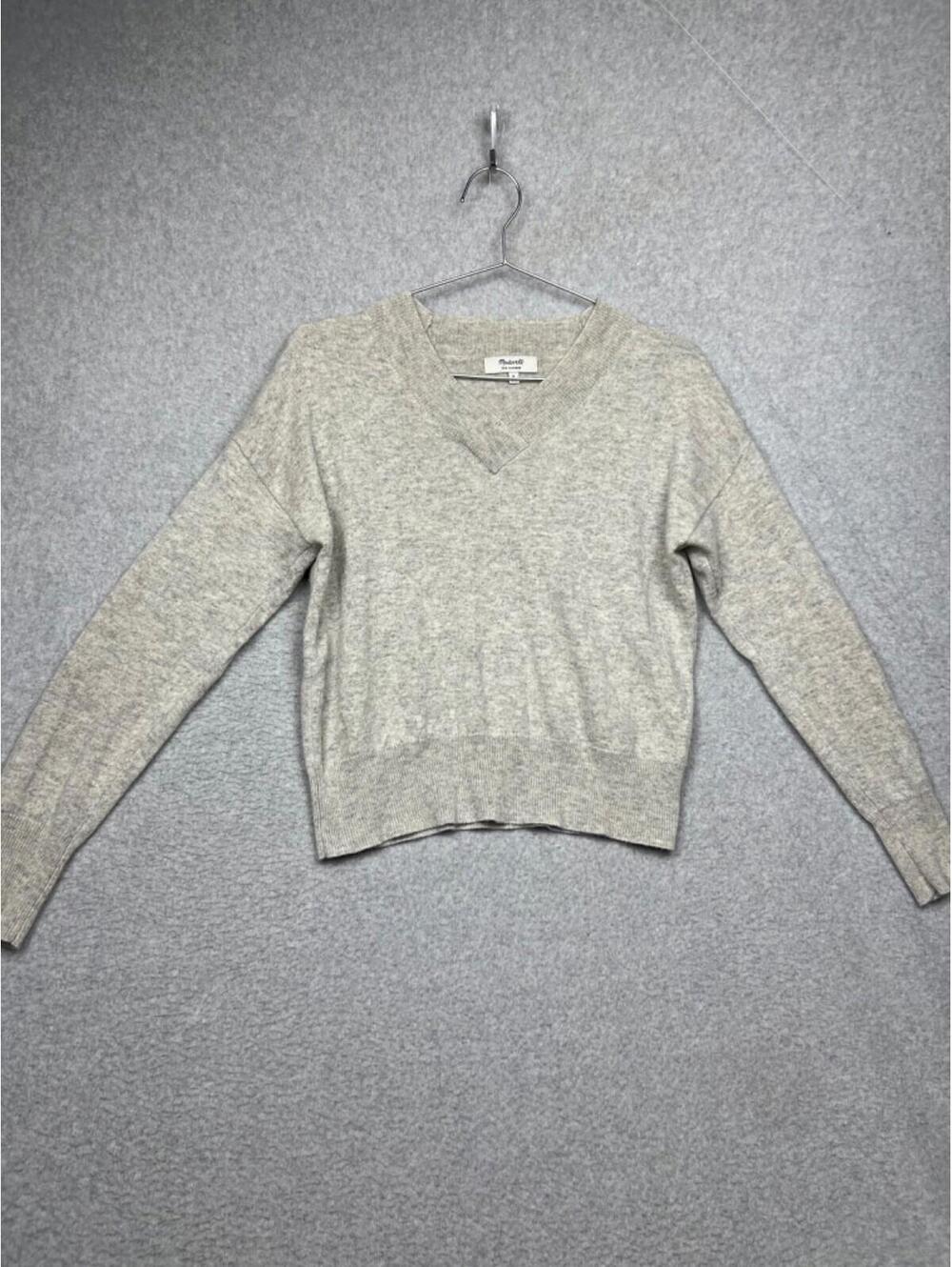 Madewell Cashmere Knit Pullover V neck Sweater Womens Size S Modern Simple Gray